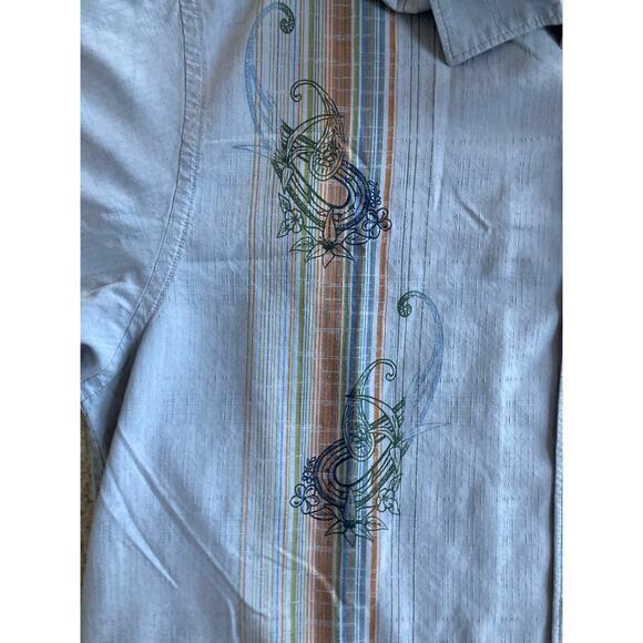 Tommy Bahama Camp Button Shirt XL 100% Silk Short Sleeve Striped Blue Beach Mens - Picture 3 of 16